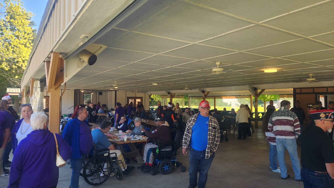 Veterans, residents, and volunteers gathered under the open-air pavilion at the Indiana Veterans Home Stand Down