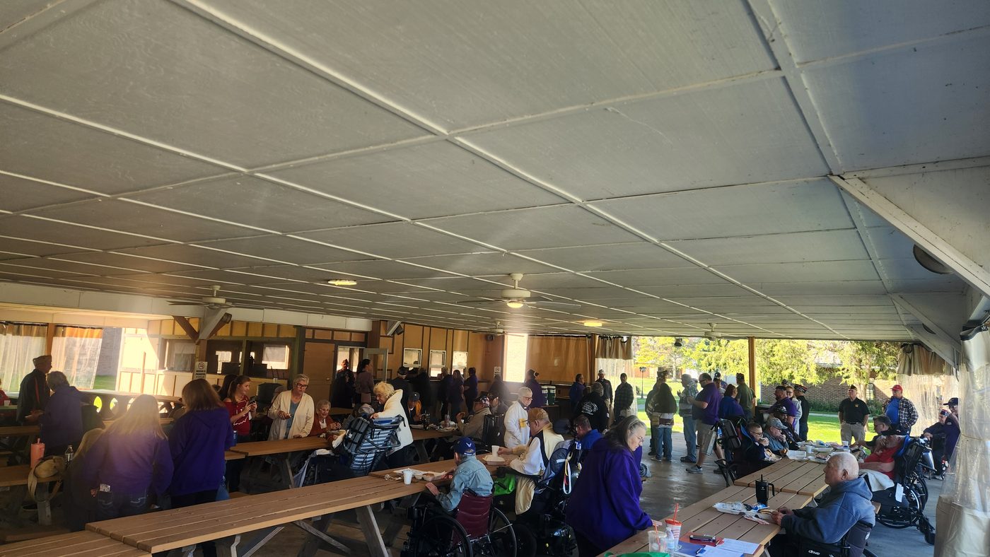 Stand Down event at Indiana Veterans Home with Post 7760 members, Auxiliary volunteers, and Home residents