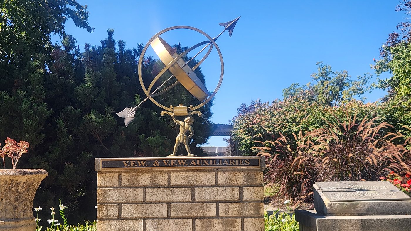 VFW and VFW Auxiliaries armillary sundial monument at the Indiana Veterans Home, West Lafayette