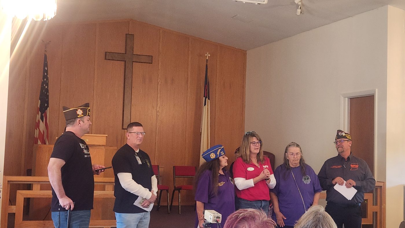 Close view of the tree planting ceremony at Indiana Veterans Home with members from VFW Post 7760 and the Auxiliary